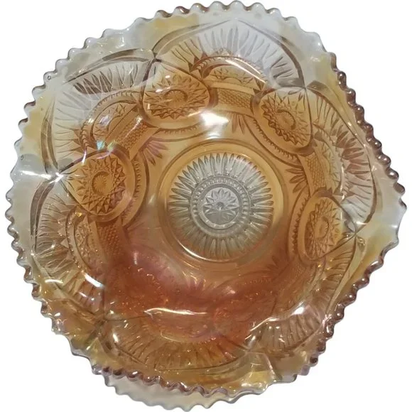 Imperial Marigold Carnival Glass Compote Fruit Centerpiece Ruffled Art Glass - Picture 4 of 8